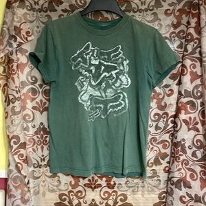 Boys Green Tee Shirt with fox faces on it